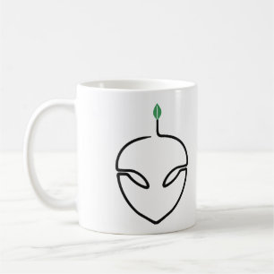 Caneca De Café Alienígena Fofo em Arte de Linha Única com Folha V