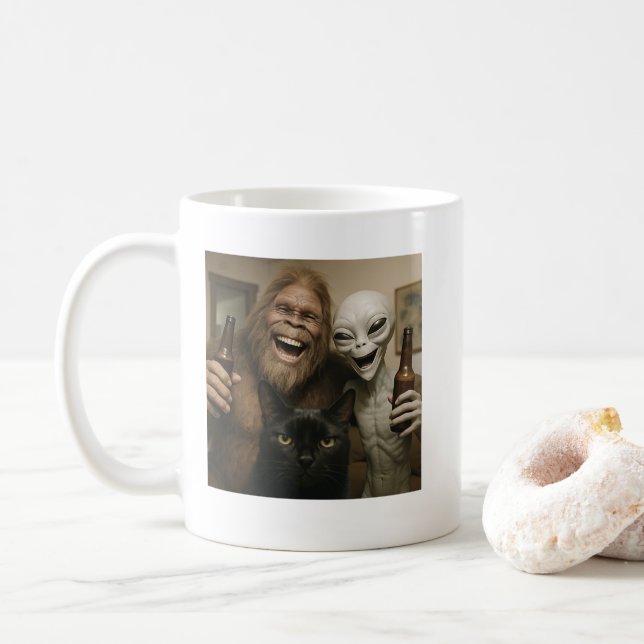 Caneca De Café Alienígena Gato Pé-Grande Selfie Foto Engraçada BF (Com Donut)