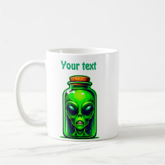 Caneca De Café Alienígena Verde em uma Garrafa Neon Sci-Fi