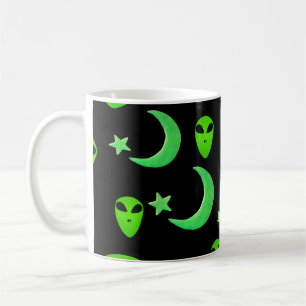 Caneca De Café Alienígenas Brilhantes, Lua Crescente e Estrelas e