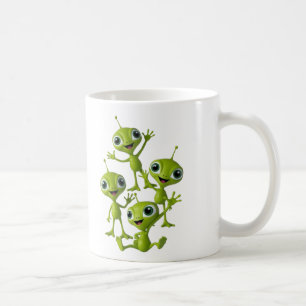 Caneca De Café Aliens animados verdes e bonitos