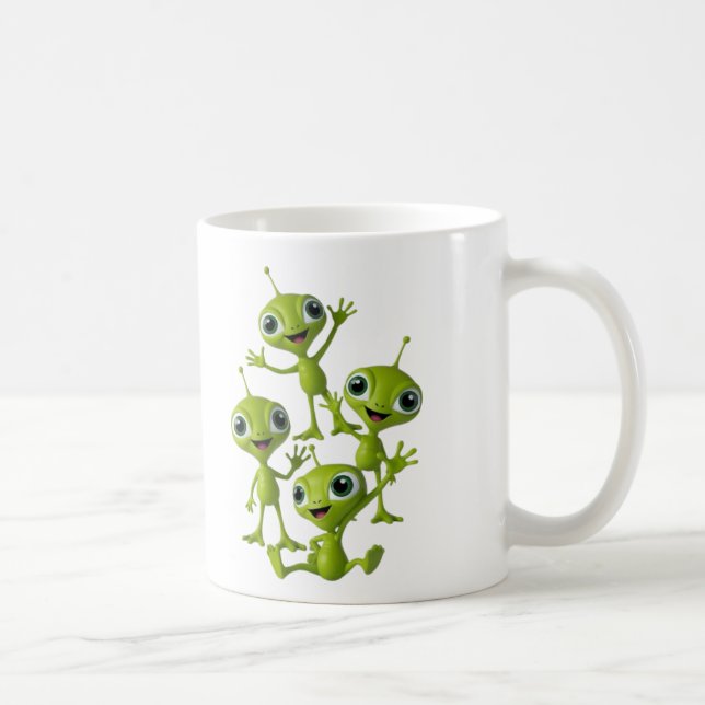Caneca De Café Aliens animados verdes e bonitos (Direita)