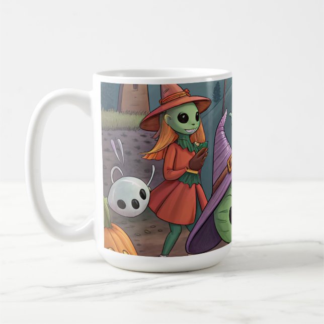 Caneca De Café Aliens Celebrate Halloween on Earth – Cosmic Costu (Esquerda)