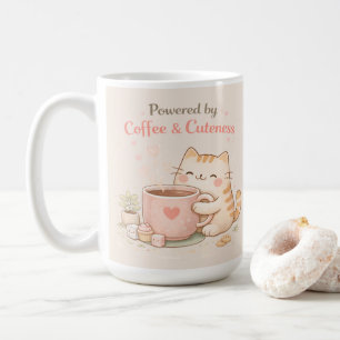 Caneca De Café Alimentado por Café & Cuteness Gatinho Fofo Creme
