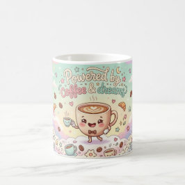 Caneca De Café Alimentado por Café & Sonhos Caneca Kawaii