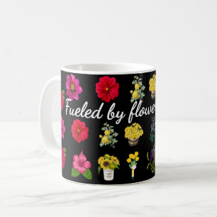 Caneca De Café Alimentado por Flores e Lattes   Padrão Floral Pas