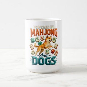 Caneca De Café Alimentado por Mahjong e Cães Shiba Inu Geométrico