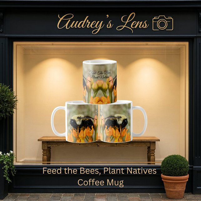 Caneca De Café Alimente as Abelhas, Plante Nativas (Criador carregado)