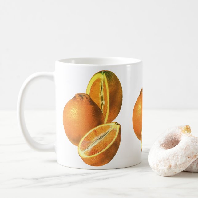 Caneca De Café Alimentos Antigos, Laranjas Frescas Orgânicas Saud (Com Donut)