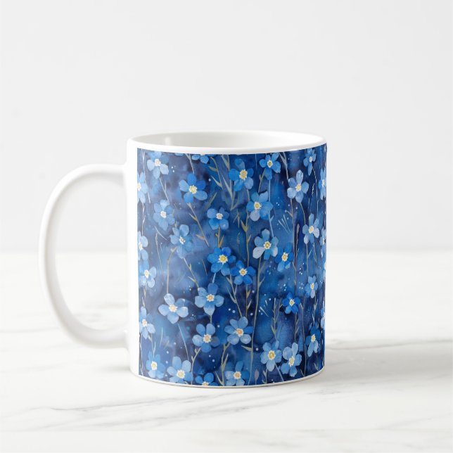 Caneca De Café All Over Shades of Blue Floral Pattern (Esquerda)