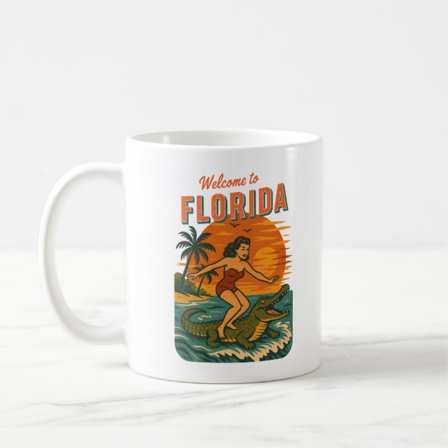 Caneca De Café Alligator Surfing Beach Pin-up Retro Coastal Life (Esquerda)