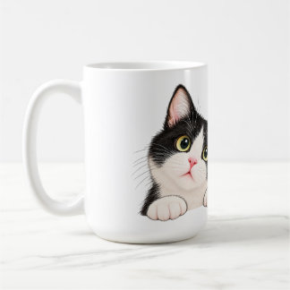 Caneca De Café Almofada de Gato Tuxedo Preto e Branco Curioso