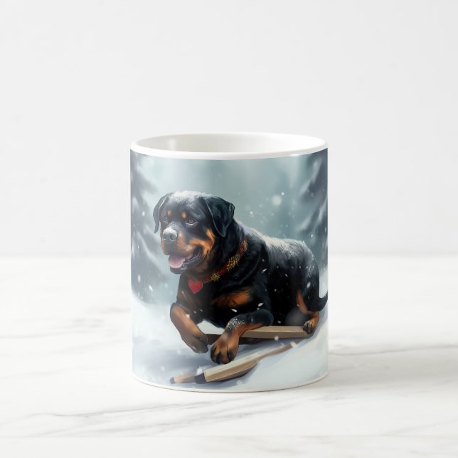 Caneca De Café Almofada de Natal de inverno Rottweiler (Centro)