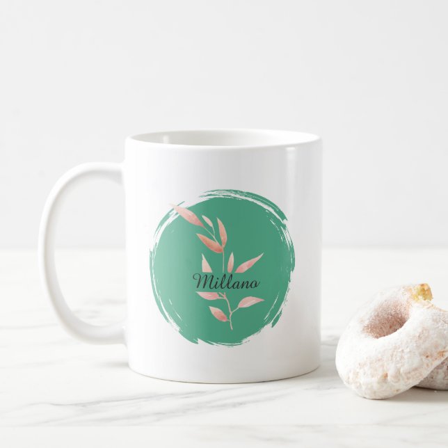 Caneca De Café Almofada Decorativa de Folhas Botânicas em Azul Tu (Com Donut)