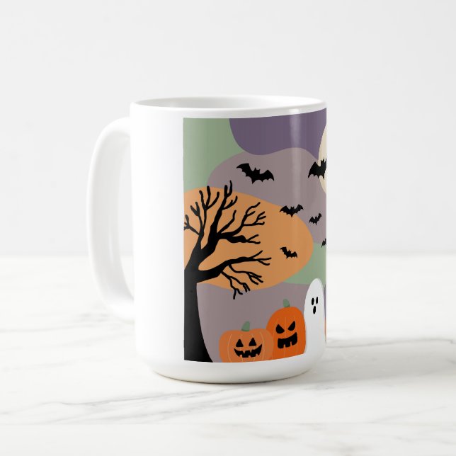 Caneca De Café Almofada noite de halloween abóboras e fantasmas (Frente Esquerda)