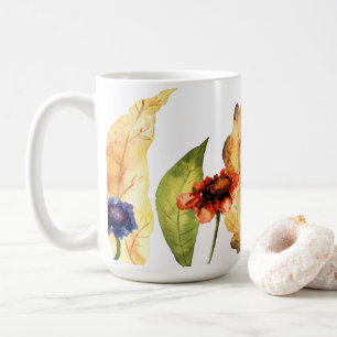 Caneca De Café Alô Fall Tipografia Autumn Floral & Leaves