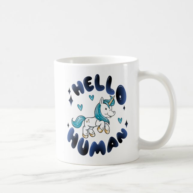 Caneca De Café Alô humano Adorável Unicorn (Direita)