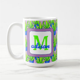Caneca De Café Aloe Vera Plantas Padrão Monograma