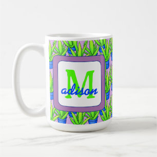 Caneca De Café Aloe Vera Plantas Padrão Monograma