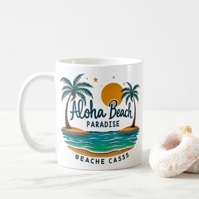 Caneca De Café Aloha Beach Paradise: Sua Saída Tropical Espera (Com Donut)