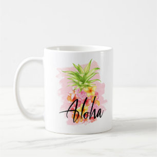 Caneca De Café Aloha Floral Abacaxi Bonito Rosa Havaí