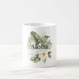 Caneca De Café Aloha Folhas Verdes Tropicais Orquídeas Hibiscos B