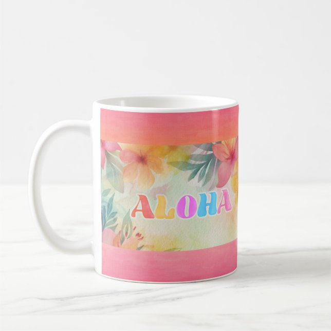 Caneca De Café Aloha Hawaiian Floral Watercolor (Esquerda)
