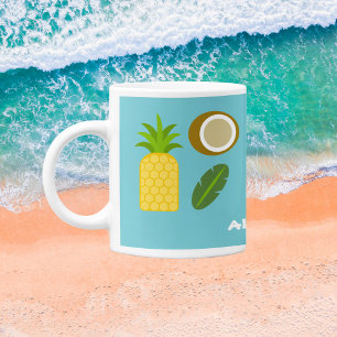 Caneca De Café Aloha Nui Loa Havaiana Ananás e Coconutos