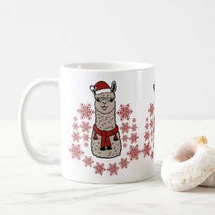 Caneca De Café Alpaca Cuta Com Flocos De Neve Vermelhos