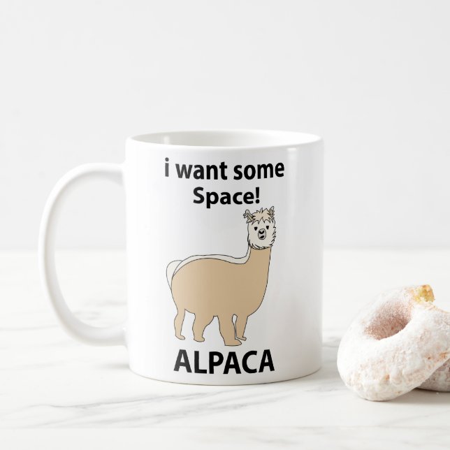 Caneca De Café Alpaca Eu Quero Um Espaço Alpaca Engraçado (Com Donut)