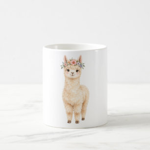 Caneca De Café Alpaca Usando uma Coroa de Flores