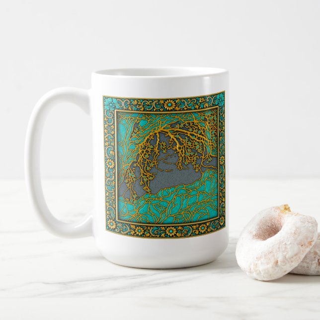 Caneca De Café Alpes Franceses  Ouro , Prata Turquesa   (Com Donut)