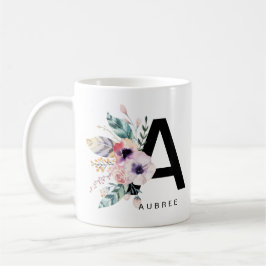 Caneca De Café Alphabet Mug Monograma Boho Aquarela inicial