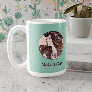 Caneca De Café Alphonse Mucha Art Nouveau Mulher Com Flores