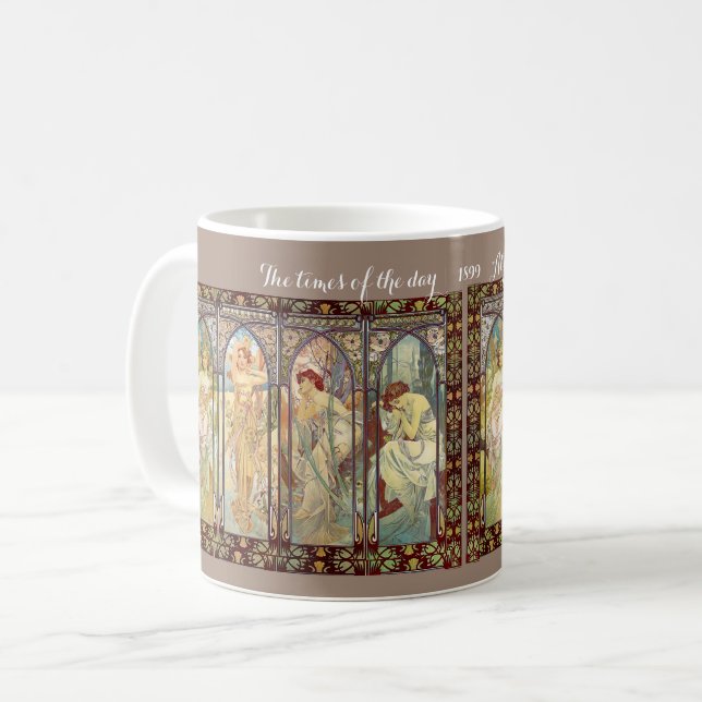 Caneca De Café Alphonse Mucha - Os tempos do dia Mug (Frente Esquerda)