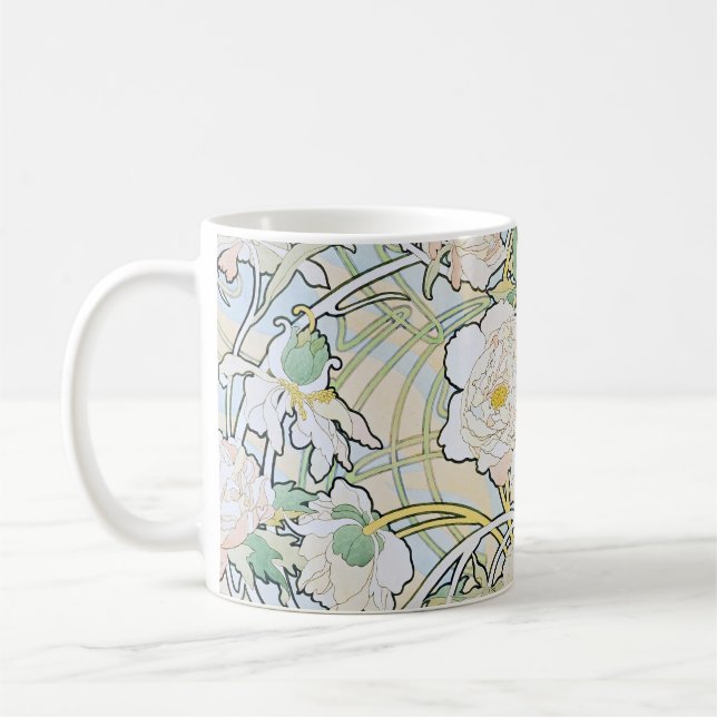 Caneca De Café Alphonse Mucha Peonies (Esquerda)