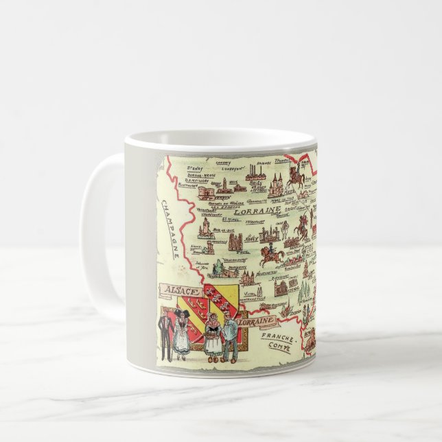 Caneca De Café Alsace Lorraine França Ilustrou Map Mug (Frente Esquerda)