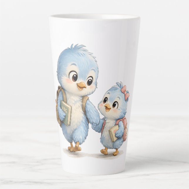 Caneca de Café Alta Latte Pássaro Azul Fofo (Frente)