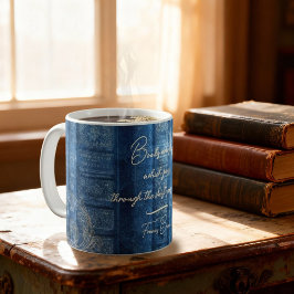 Caneca De Café Alte Bücher - goldene Ornamente - blau  | 