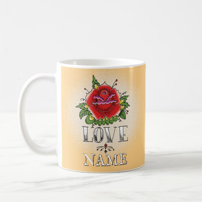 Caneca De Café Alterar Nome Adicionar Rosa vermelha de Texto Tatu (Esquerda)