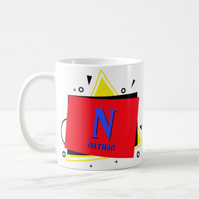 Caneca De Café Alterar Nome da Adição Inicial Camadas Geométricas (Esquerda)