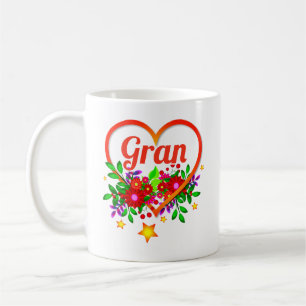 Caneca De Café Alterar Nome da Avó - Coração Gran e Flores    