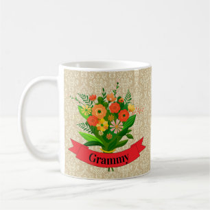 Caneca De Café Alterar Nome da Avó Grammy Nana Vovó Flor