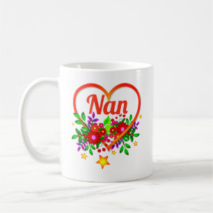 Caneca De Café Alterar Nome da Avó - Nan - Coração e Flores