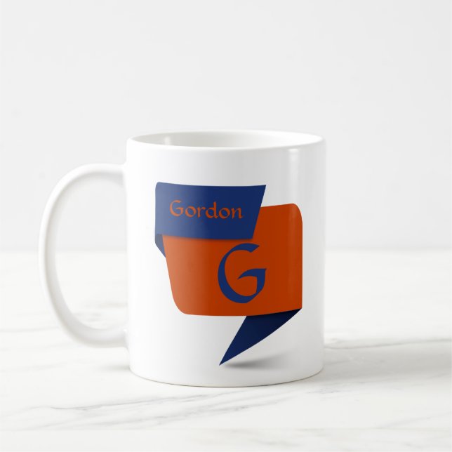 Caneca De Café Alterar Nome do Adição Inicial Azul Laranja - G H  (Esquerda)