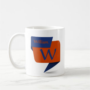 Caneca De Café Alterar Nome do Adição Inicial Azul Laranja - W X 