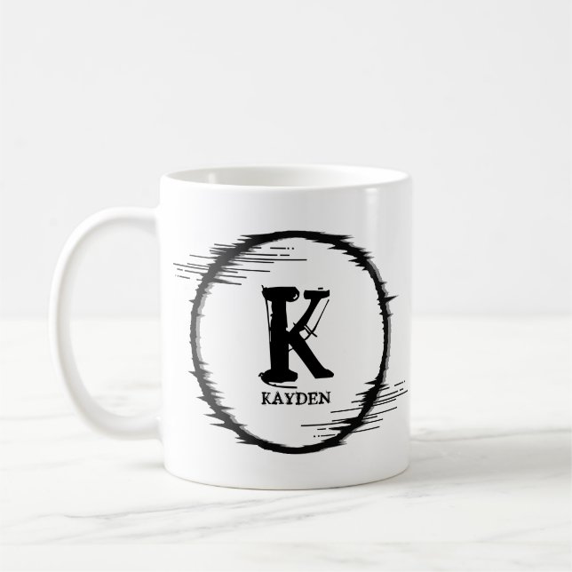 Caneca De Café Alterar Nome do Adicionar Inicial Círculo Distorci (Esquerda)