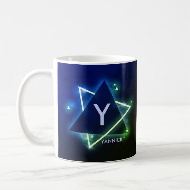 Caneca De Café Alterar Nome do Adicionar Inicial Espaço Azul Ângu (Esquerda)