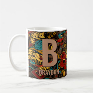 Caneca De Café Alterar Nome do Adicionar Inicial Um Grafite B C D