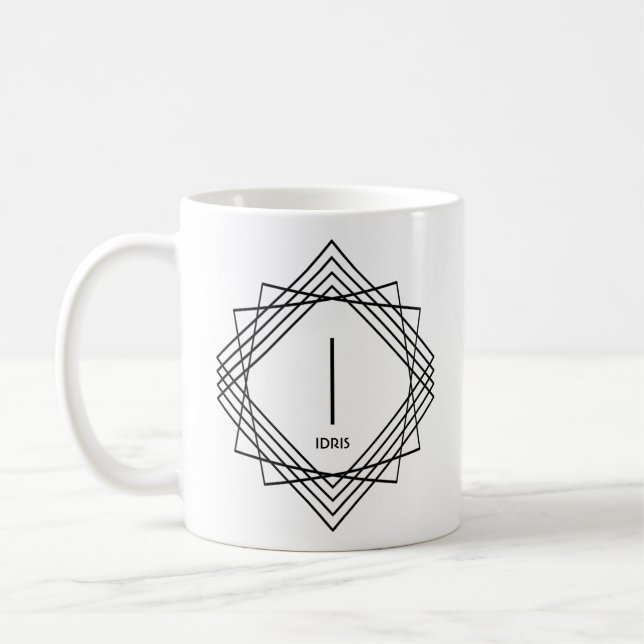 Caneca De Café Alterar Nome do Adicionar Original Clássico Geomét (Esquerda)